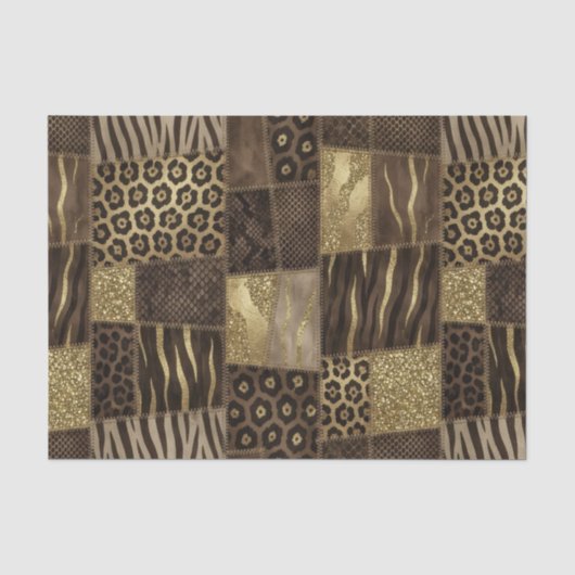 Patchwork Afrikaans Dierenprint | Bruin & Goud Tissuepapier (Voorkant)