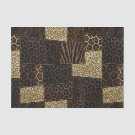 Patchwork Afrikaans Dierenprint | Bruin & Goud Tissuepapier (Voorkant)