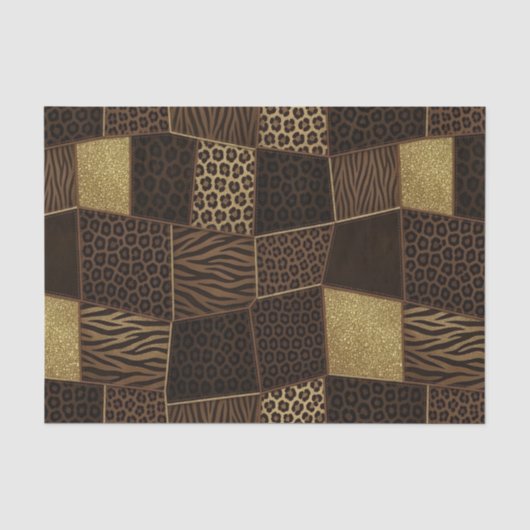 Patchwork Afrikaans Dierenprint | Bruin & Goud Tissuepapier (Voorkant)