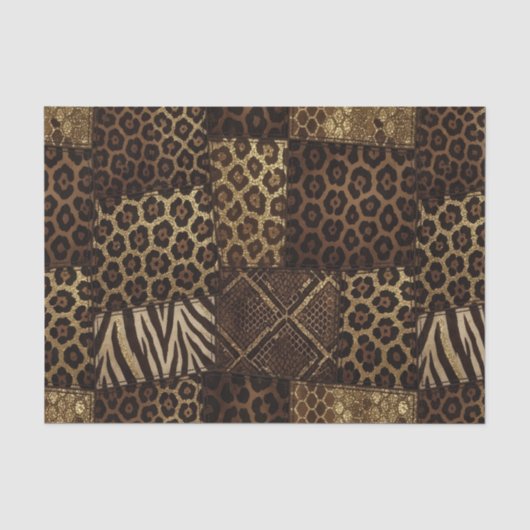 Patchwork Afrikaans Dierenprint | Bruin & Goud Tissuepapier (Voorkant)