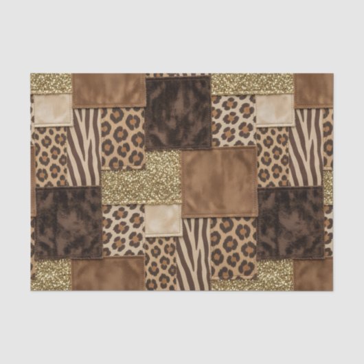 Patchwork Afrikaans Dierenprint | Bruin & Goud Tissuepapier (Voorkant)