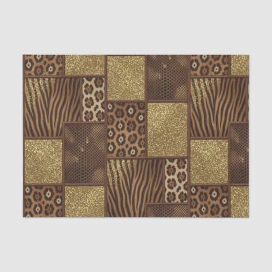 Patchwork Afrikaans Dierenprint | Bruin & Goud Tissuepapier (Voorkant)