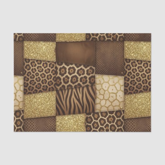Patchwork Afrikaans Dierenprint | Bruin & Goud Tissuepapier (Voorkant)