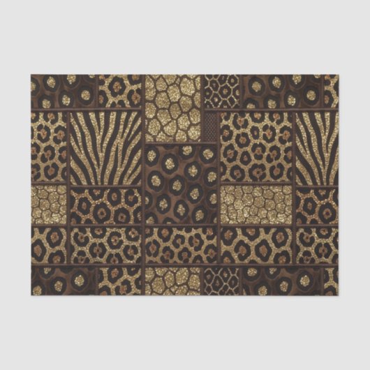 Patchwork Afrikaans Dierenprint | Bruin & Goud Tissuepapier (Voorkant)