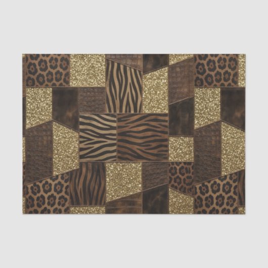 Patchwork Afrikaans Dierenprint | Bruin & Goud Tissuepapier (Voorkant)