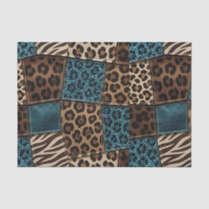 Patchwork Afrikaans Dierenprint Bruin & Teal Tissuepapier