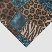 Patchwork Afrikaans Dierenprint | Bruin & Teal Tissuepapier (Detail)