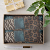 Patchwork Afrikaans Dierenprint | Bruin & Teal Tissuepapier (Geschenk)