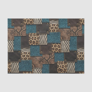 Patchwork Afrikaans Dierenprint Bruin & Turquois Tissuepapier
