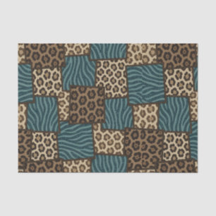 Patchwork Afrikaans Dierenprint Bruin & Turquois Tissuepapier