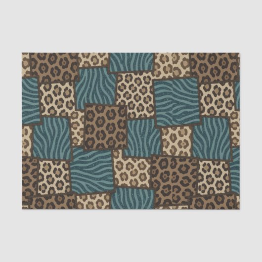 Patchwork Afrikaans Dierenprint | Bruin & Turquois Tissuepapier (Voorkant)