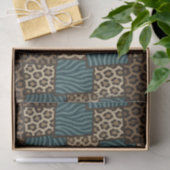 Patchwork Afrikaans Dierenprint | Bruin & Turquois Tissuepapier (Geschenk)