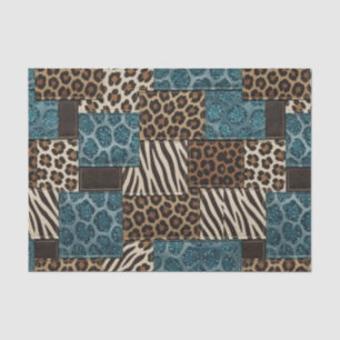 Patchwork Afrikaans Dierenprint Bruin & Turquois Tissuepapier