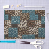 Patchwork Afrikaans Dierenprint | Bruin & Turquois Tissuepapier (Craft)