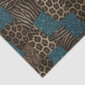 Patchwork Afrikaans Dierenprint | Bruin & Turquois Tissuepapier (Detail)