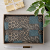 Patchwork Afrikaans Dierenprint | Bruin & Turquois Tissuepapier (Geschenk)