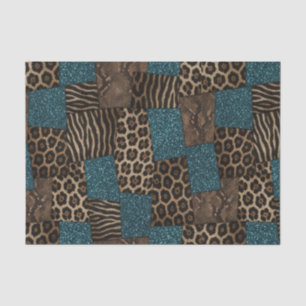 Patchwork Afrikaans Dierenprint Bruin & Turquois Tissuepapier