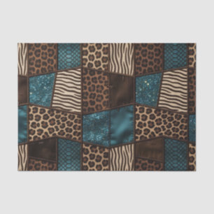 Patchwork Afrikaans Dierenprint Bruin & Turquois Tissuepapier