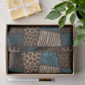 Patchwork Afrikaans Dierenprint | Bruin & Turquois Tissuepapier (Geschenk)