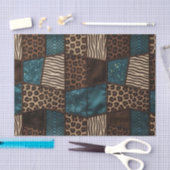Patchwork Afrikaans Dierenprint | Bruin & Turquois Tissuepapier (Craft)