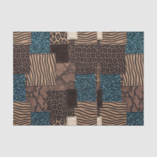 Patchwork Afrikaans Dierenprint Bruin & Turquois Tissuepapier
