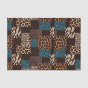 Patchwork Afrikaans Dierenprint Bruin & Turquois Tissuepapier