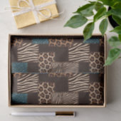Patchwork Afrikaans Dierenprint | Bruin & Turquois Tissuepapier (Geschenk)