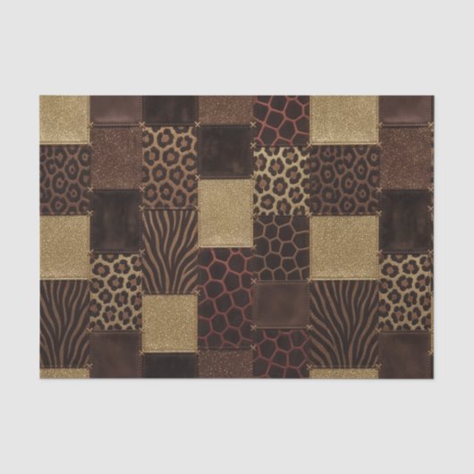 Patchwork Afrikaanse Dierenprint | Bruin & Goud Tissuepapier (Voorkant)