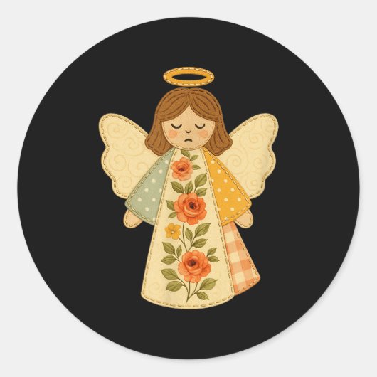 Patchwork Angel Cozy Christmas &amp; Christian Des Ronde Sticker (Voorkant)
