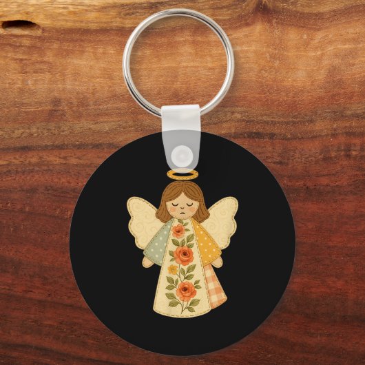 Patchwork Angel Cozy Christmas & Christian Des Sleutelhanger (Voorkant)