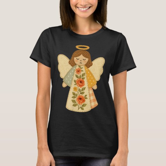 Patchwork Angel Cozy Christmas &amp; Christian Des T-shirt (Voorkant)