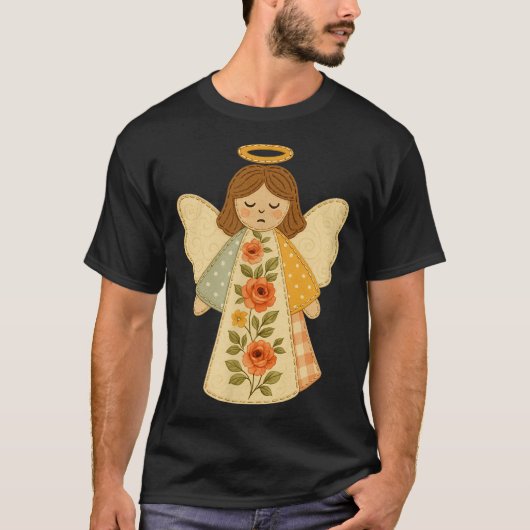 Patchwork Angel Cozy Christmas & Christian Des T-shirt (Voorkant)