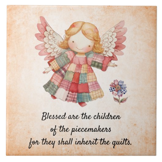 Patchwork Angel Fairy Keramische Tegel Tegeltje (Voorkant)