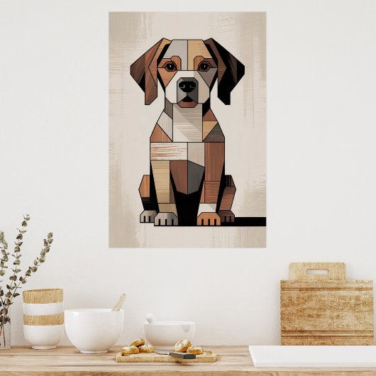 Patchwork Beagle - Geometrische Hond Poster (Keuken)
