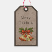 Patchwork Bells met strik in kerstkleuren cadeauka Cadeaulabel (Voorkant)