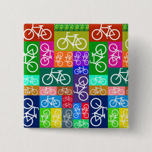 Patchwork Bicycles Art Vierkante Button 5,1 Cm
