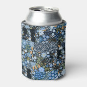 Patchwork Blauwe Bloemen: Naadloze Stof. Blikjeskoeler (Blikje Voorkant)