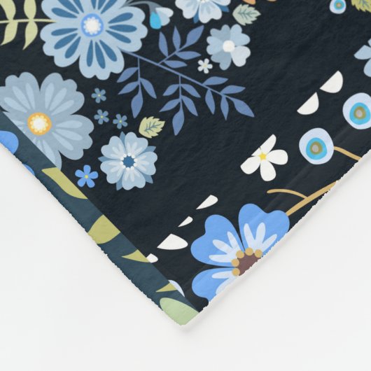 Patchwork Blauwe Bloemen: Naadloze Stof. Fleece Deken (Hoek)