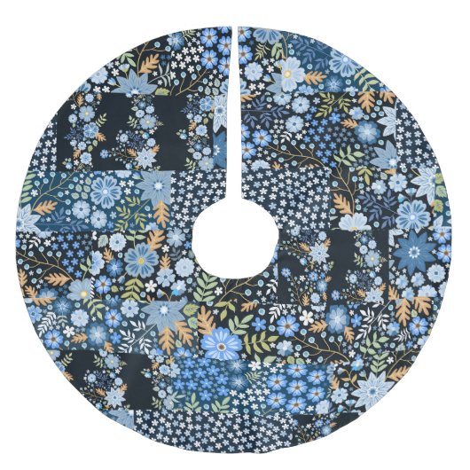Patchwork Blauwe Bloemen: Naadloze Stof. Kerstboom Rok (Voorkant)