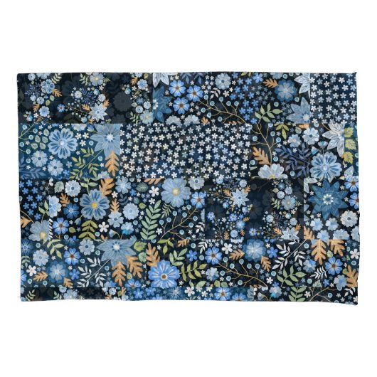 Patchwork Blauwe Bloemen: Naadloze Stof. Kussensloop (Voorkant)