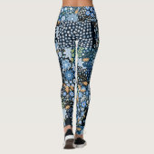 Patchwork Blauwe Bloemen: Naadloze Stof. Leggings (Achterkant)