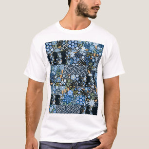 Patchwork Blauwe Bloemen: Naadloze Stof. T-shirt