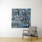 Patchwork Blauwe Bloemen: Naadloze Stof. Wandkleed (In situ)