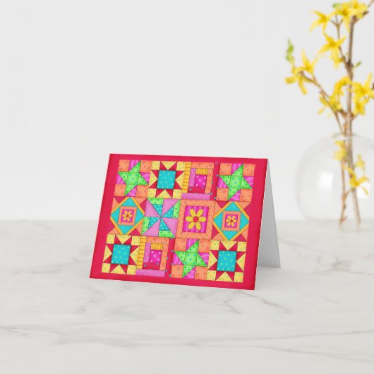 Patchwork Block Quilt Note of Wenskaart Kaart (Gele Bloem)