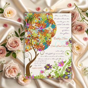 Patchwork Bloem Liefde Boom Trouw Uitnodiging