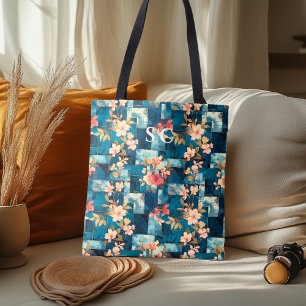 Patchwork Bloemen & Geometrisch met Kersenbloesem Tote Bag