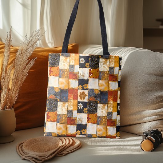 Patchwork Bloemen met Japanse en moderne texturen Tote Bag