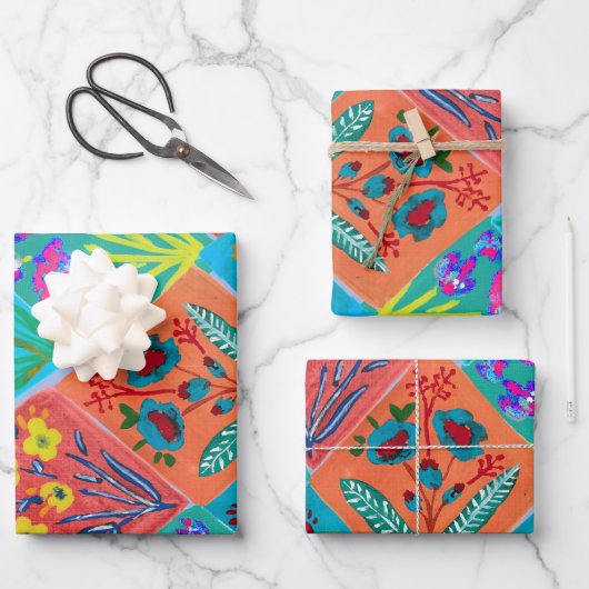 Patchwork bloemenboeket Inpakpapier Vel (Voorkant)