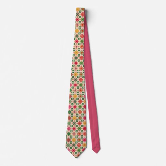 Patchwork bloemmotief stropdas (Voorkant)