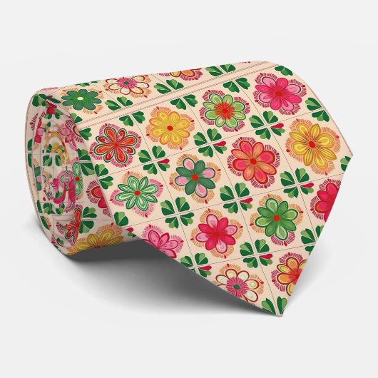 Patchwork bloemmotief stropdas (Opgerold)